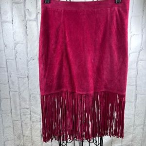 Cusp by Neiman Marcus Pencil Skirt Fringed Genuine Suede Hot Pink Fuchsia